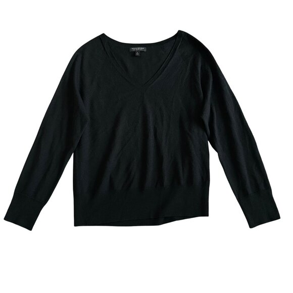 Banana Republic Womens Sz L Black V-Neck Sweater 100% Merino Wool Pullover - Picture 1 of 9